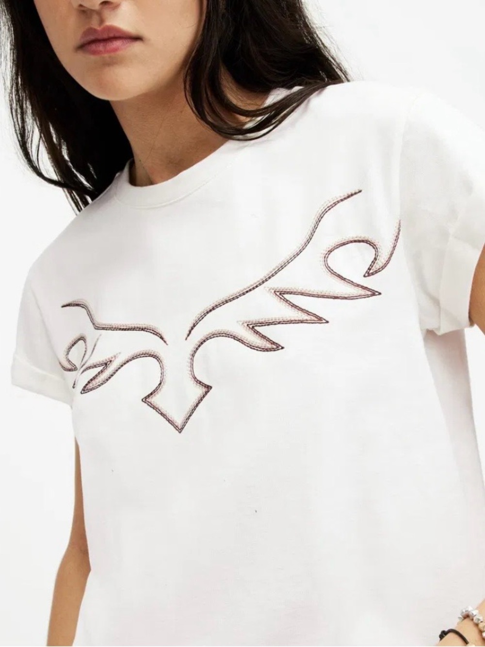 AllSaints Randal Anna western Embroidered White Tee
